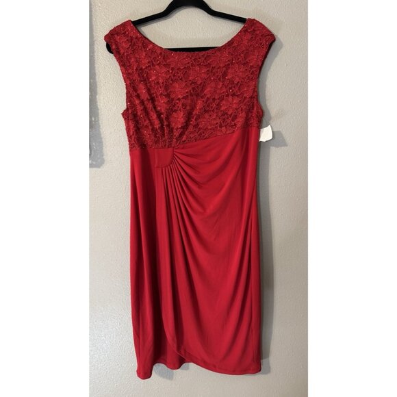 Connected Apparel Dress 14 Red Sequin Lace Trim Sleeveless Washable NEW - Picture 6 of 9